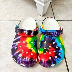 CROCS Red and Blue Sandals with Artistic Flair